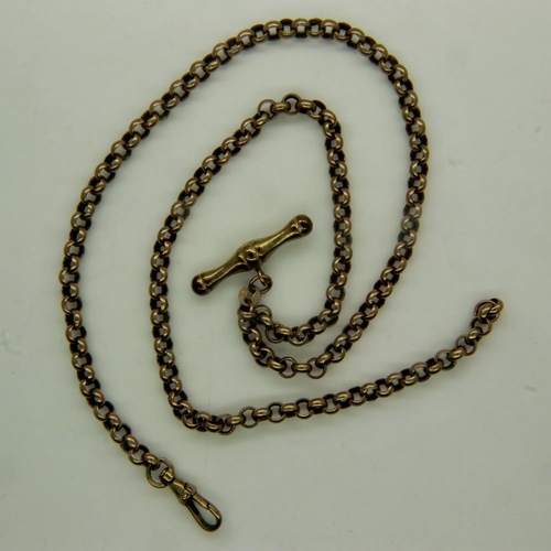 57 - 9ct gold belcher-link watch chain, with T bar and lobster claw clip, L: 45 cm, 7.0g. UK P&P Group 0 ... 