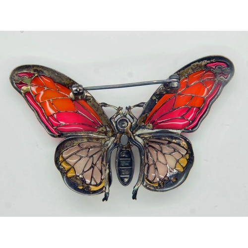 58 - 925 silver, marcasite and coloured glass butterfly brooch. UK P&P Group 0 (£6+VAT for the first lot ... 