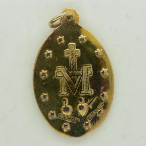 65 - 9ct gold Virgin Mary pendant, 4.7g. UK P&P Group 0 (£6+VAT for the first lot and £1+VAT for subseque... 