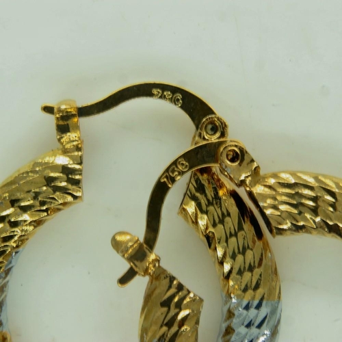 80 - 18ct yellow and white gold hoop earrings, combined 3.4g. UK P&P Group 0 (£6+VAT for the first lot an... 