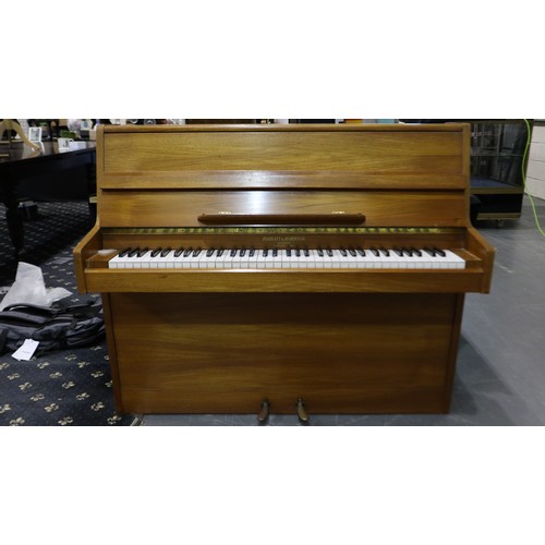 452 - Kastner-Welhau short overstrung piano in light oak. Not available for in-house P&P