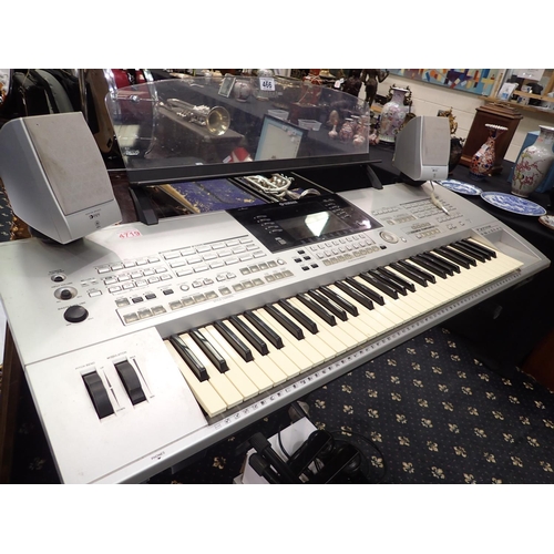 466 - Yamaha Tyros Synthesizer keyboard, with speakers, base tube and microphone. Not available for in-hou... 