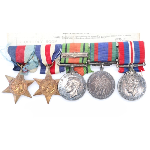 2262 - Canadian WWII medal group to M-61701 Private D J Cooper, comprising BWM, Defence medal, Volunteer Se... 