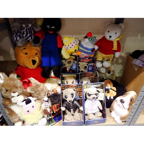 1016 - Shelf of cuddly toys, including a large Pooh Bear. Not available for in-house P&P