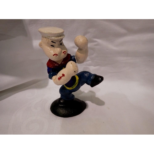 1027 - Cast iron Kung Fu Popeye figurine. H:12cm. UK P&P Group 1 (£16+VAT for the first lot and £2+VAT for ... 