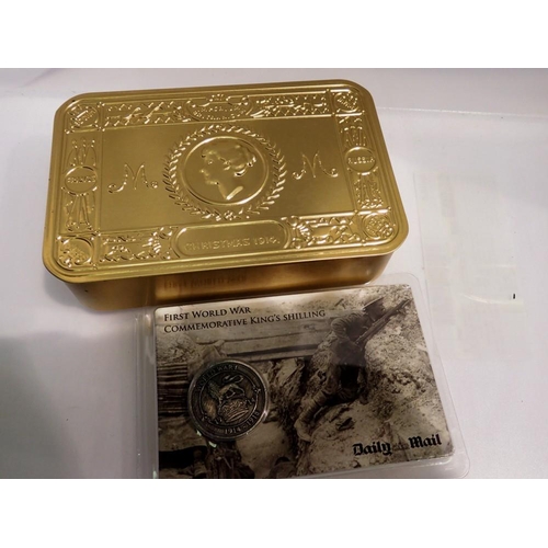 1080 - Replica Imperium Britannicum  Christmas 1914 tin and WWI commemorative King's shilling. UK P&P Group... 