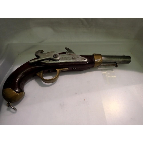 1130 - Replica wood and brass pistol, L: 37 cm. Not available for in-house P&P