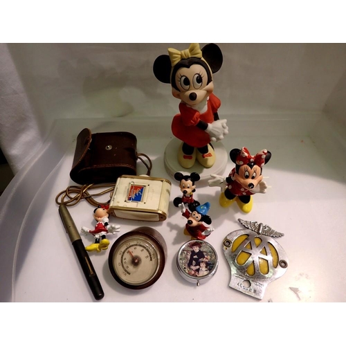 1137 - Mixed items, including Mickey Mouse and an AA badge W46852. UK P&P Group 2 (£20+VAT for the first lo... 