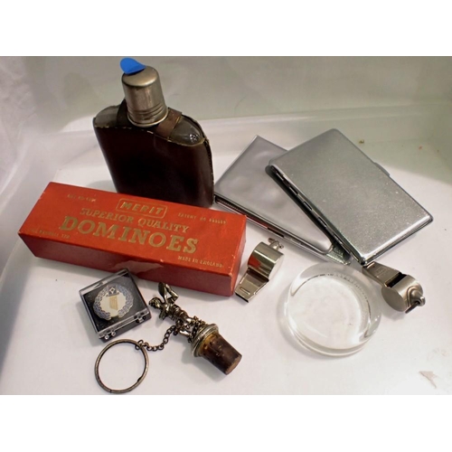 1154 - Mixed items, including hip flask and dominoes. UK P&P Group 2 (£20+VAT for the first lot and £4+VAT ... 