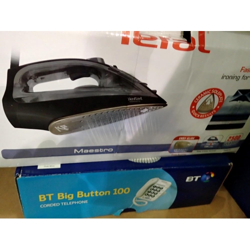 1198 - Unused Tefal Maestro iron and a BT Big Button phone. Not available for in-house P&P