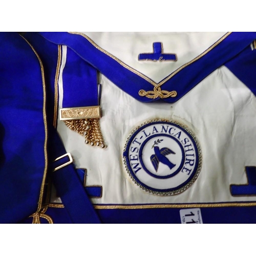 1199 - West Lancashire Masonic Apron and sash. UK P&P Group 1 (£16+VAT for the first lot and £2+VAT for sub... 