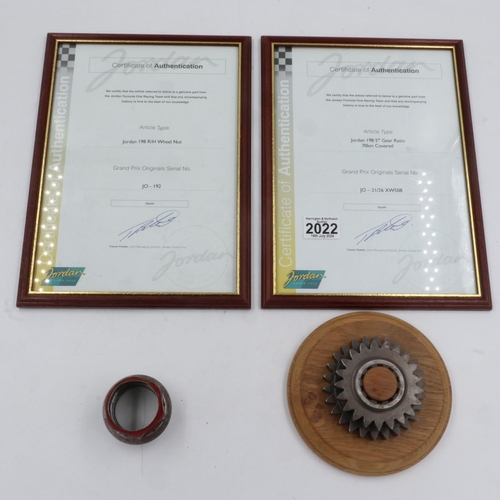 2022 - Jordan 1989 R/H wheel nut and 5th gear ratio, both with COAs. UK P&P Group 2 (£20+VAT for the first ... 