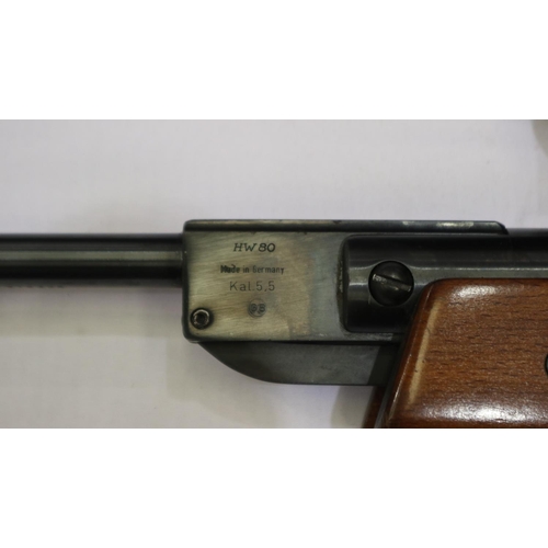 2036 - Weihrauch HW80 with Tasco 4 x 40 sight, Huggett silencer and canvas case, serial number 916326. UK P... 