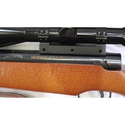 2041 - Webley tracker .22 air rifle with Nico 10 x 40 scope, silencer, sling and camouflage canvas slip. UK... 