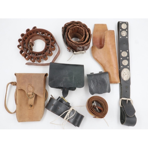 2044 - Mixed leather bandoliers, belts and a holster. UK P&P Group 2 (£20+VAT for the first lot and £4+VAT ... 