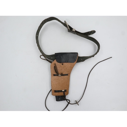 2047 - Western style black leather Colt holster on a metal studded belt. UK P&P Group 1 (£16+VAT for the fi... 