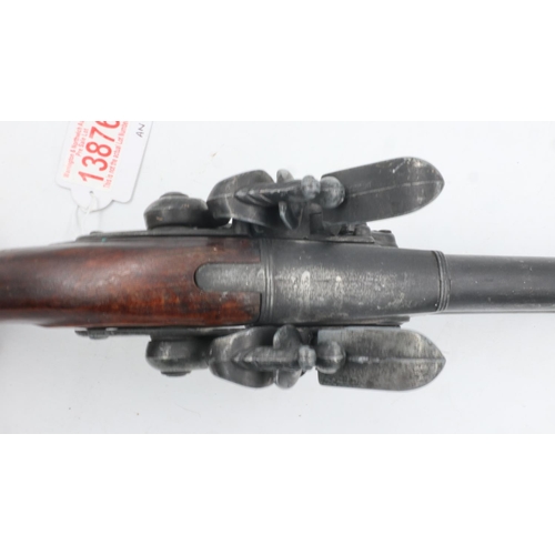 2063 - Replica double-flintlock two shot flintlock pistol. UK P&P Group 2 (£20+VAT for the first lot and £4... 