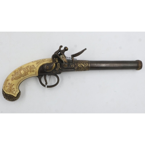 2067 - Replica Liege flintlock pistol with ivorine grips. UK P&P Group 2 (£20+VAT for the first lot and £4+... 