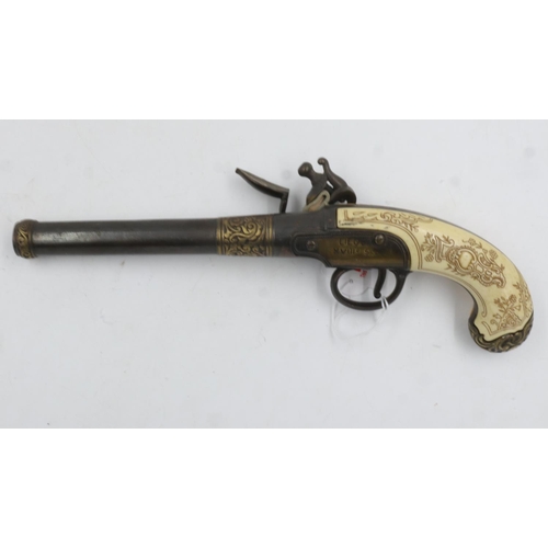 2067 - Replica Liege flintlock pistol with ivorine grips. UK P&P Group 2 (£20+VAT for the first lot and £4+... 