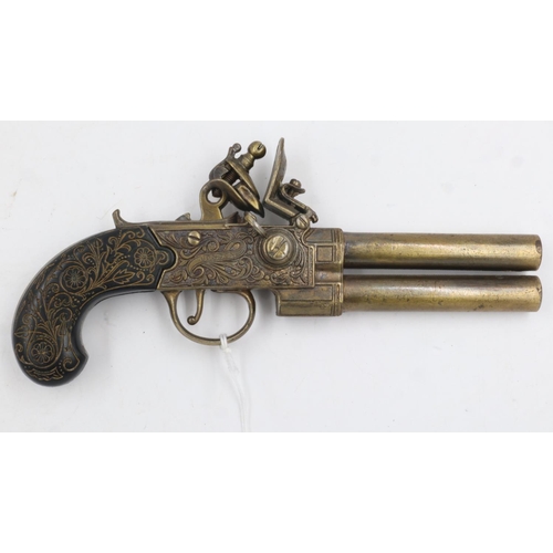 2073 - Replica 18th century pocket twin-shot flintlock pistol. UK P&P Group 2 (£20+VAT for the first lot an... 