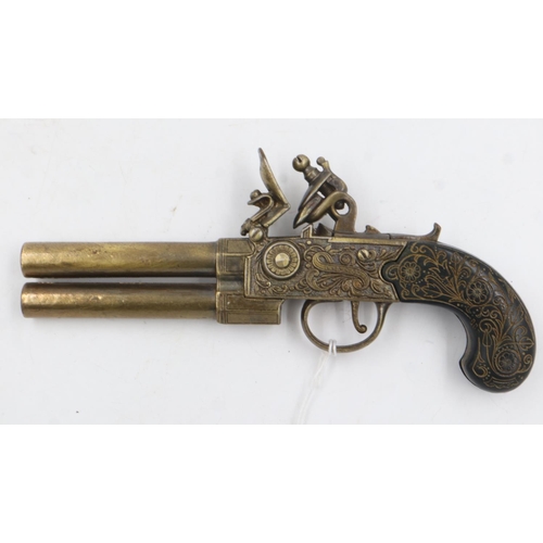 2073 - Replica 18th century pocket twin-shot flintlock pistol. UK P&P Group 2 (£20+VAT for the first lot an... 