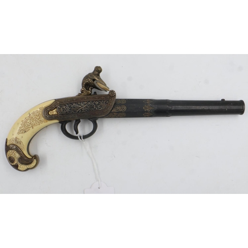 2074 - Replica Portuguese flintlock pistol with ivorine grip. UK P&P Group 2 (£20+VAT for the first lot and... 