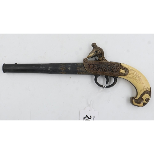 2074 - Replica Portuguese flintlock pistol with ivorine grip. UK P&P Group 2 (£20+VAT for the first lot and... 