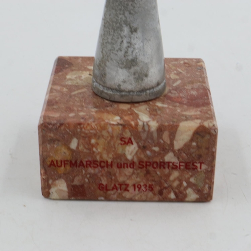 2103 - 1935 dated SA Sports flag finial from the Glazt Sportsfest, mounted on a marble base. UK P&P Group 2... 