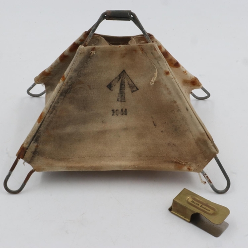 2105 - D-Day 1944 dated canvas mine marker with wire frame, with a replica D-Day clicker. UK P&P Group 1 (£... 