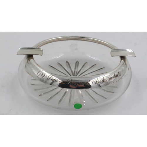 2107 - Third Reich silver mounted glass ashtray, with inscription to Knights Cross recipient, (translates) ... 