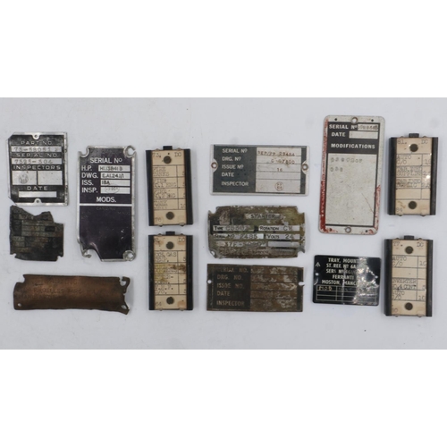 2115 - Thirteen RAF Aircraft Data plates. Some WWII era. UK P&P Group 1 (£16+VAT for the first lot and £2+V... 