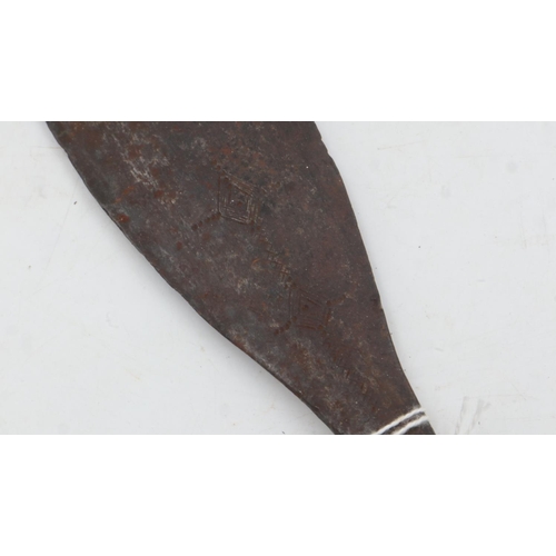 2133 - 19th century African throwing-spear head, light decoration still visible. Country of origin not know... 