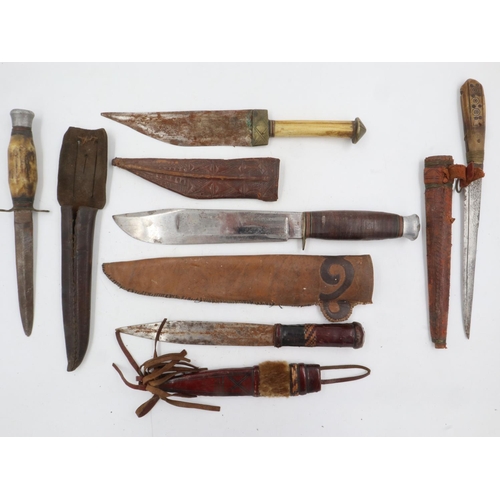 2148 - Five vintage hunting knives with sheathes, no makers marks. UK P&P Group 2 (£20+VAT for the first lo... 