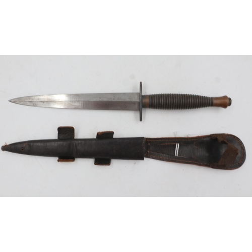 2149 - William Rodgers (Sheffield) 3rd pattern late war period Commando dagger with brown leather scabbard.... 