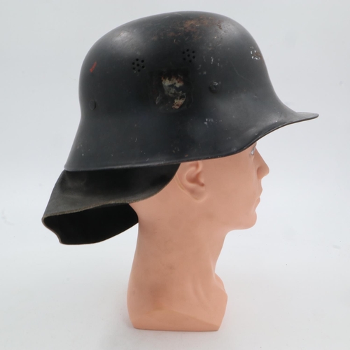 2152 - WWII German Werhfeuerwehr (Factory Fire Fighters) helmet, remains of decal can be seen, cone removed... 