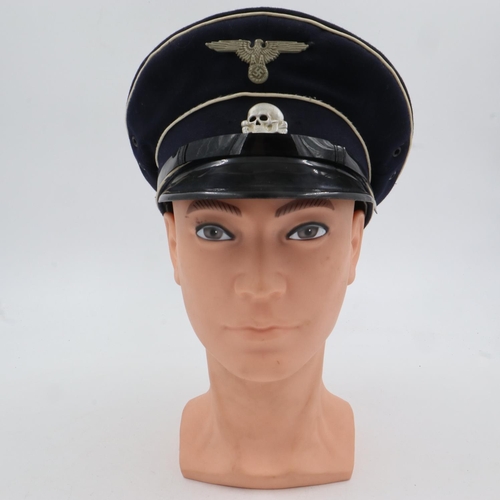 2157 - German WWII re-enactment SS officers visor cap, size 57. UK P&P Group 1 (£16+VAT for the first lot a... 