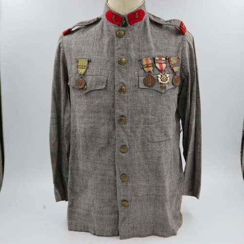 2163 - WWI Portuguese Pioneers Tunic, complete with the following Medals: Portuguese Victory Medal, Assidui... 