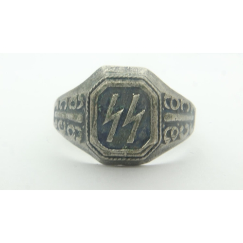 2166 - Third Reich Waffen SS Lightning Bolt Runes Silver Kanteen Ring. UK Size V, US Size 10.5. So called a... 