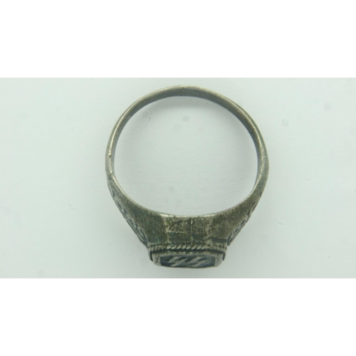 2166 - Third Reich Waffen SS Lightning Bolt Runes Silver Kanteen Ring. UK Size V, US Size 10.5. So called a... 