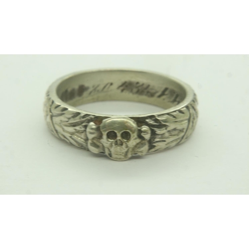 2177 - Re-enactors silver SS Honour ring. UK Size V/W, US Size 11. Himmler signature engraved inside the sh... 