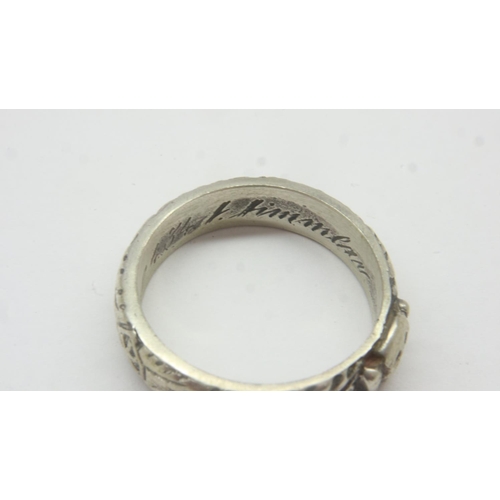 2177 - Re-enactors silver SS Honour ring. UK Size V/W, US Size 11. Himmler signature engraved inside the sh... 