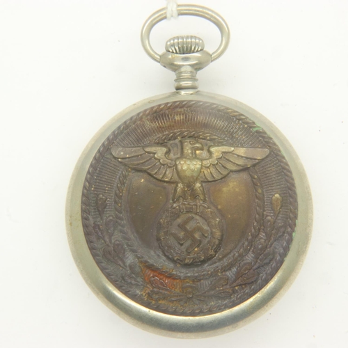 2185 - ZANDERS: WWII German Patriotic pocket watch. The buckle centre of an SA belt buckle has been soldier... 