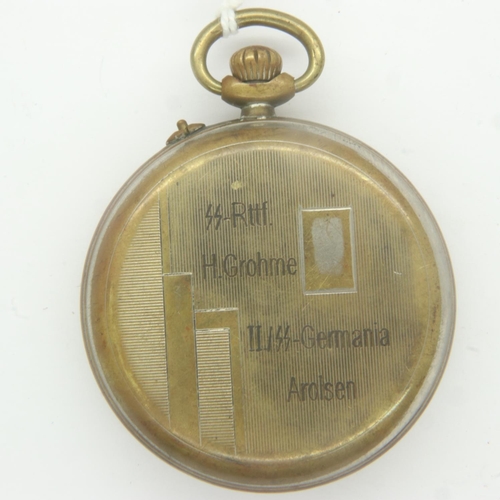 2187 - WWII period German pocket watch, with engraved dedication to a soldier in the II/SS Germania Regimen... 