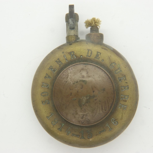 2190 - RNAS interest: a WWI trench-art cigarette lighter, named to H B Riding RNAS, formed in brass with Br... 