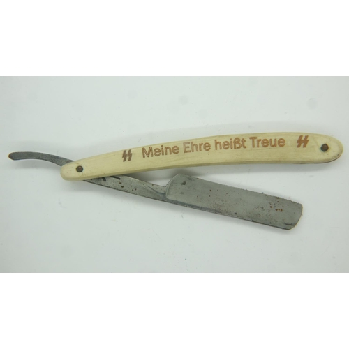 2193 - Third Reich period Waffen SS etched razor. UK P&P Group 1 (£16+VAT for the first lot and £2+VAT for ... 