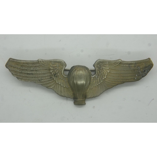 2214 - WWII US Army Air Corps Balloon Pilots silver plated wings. UK P&P Group 0 (£6+VAT for the first lot ... 