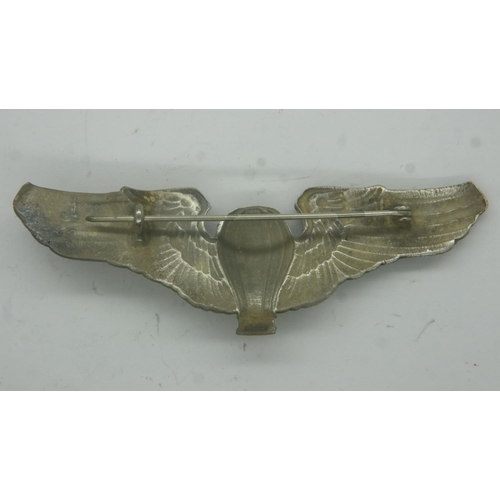 2214 - WWII US Army Air Corps Balloon Pilots silver plated wings. UK P&P Group 0 (£6+VAT for the first lot ... 