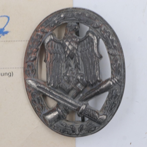 2245 - WWII German General Assault Badge with award certificate. UK P&P Group 0 (£6+VAT for the first lot a... 