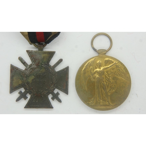 2257 - British WWI Victory medal to 4789 Private S Skellington, Cheshire Regiment, with a German WWI cross ... 