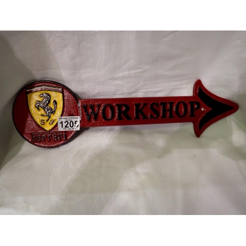 1205 - Cast iron Ferrari workshop arrow plaque, L: 45 cm. UK P&P Group 2 (£20+VAT for the first lot and £4+... 